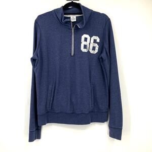 PINK Victoria's Secret Navy Blue Silver White Love 1/4 Zip Pullover Sweatshirt